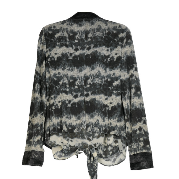 Alberto Makali Gray Cardigan Sweater Women Large Shiny Collar Sheer Knit Chic - Picture 6 of 11